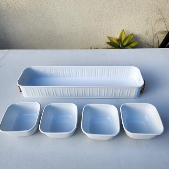 NEW Better Homes & Gardens Galvanized Bowls Tray Rectangle Condiment Tray Set 5 - Picture 8 of 15